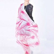 Laies' new twill printed feather & waterlily 100% pashmina cashmere shawl